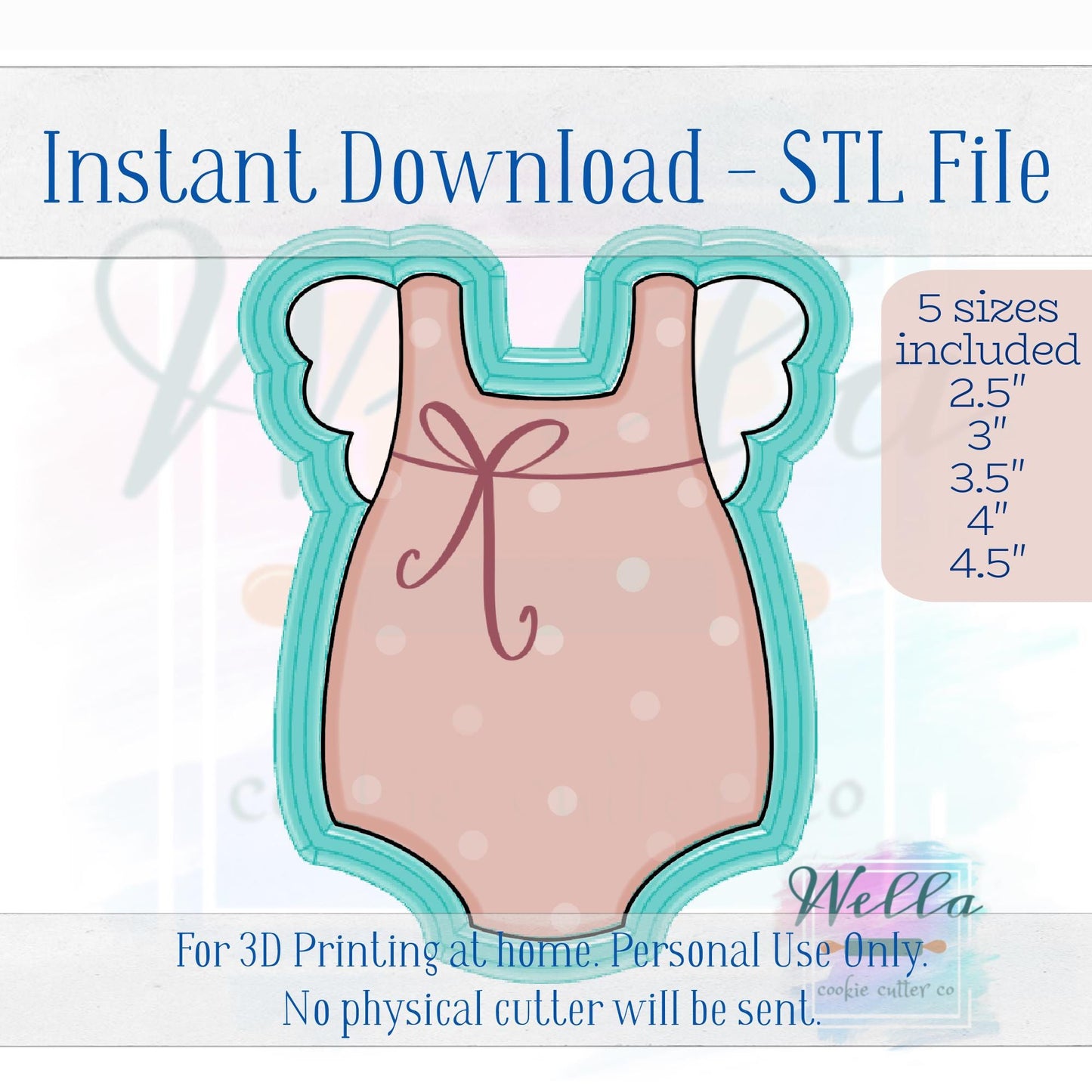 Digital STL File - Romper with Ruffled Sleeves Cookie Cutter - 5 Sizes: 2.5", 3", 3.5", 4" & 4.5"