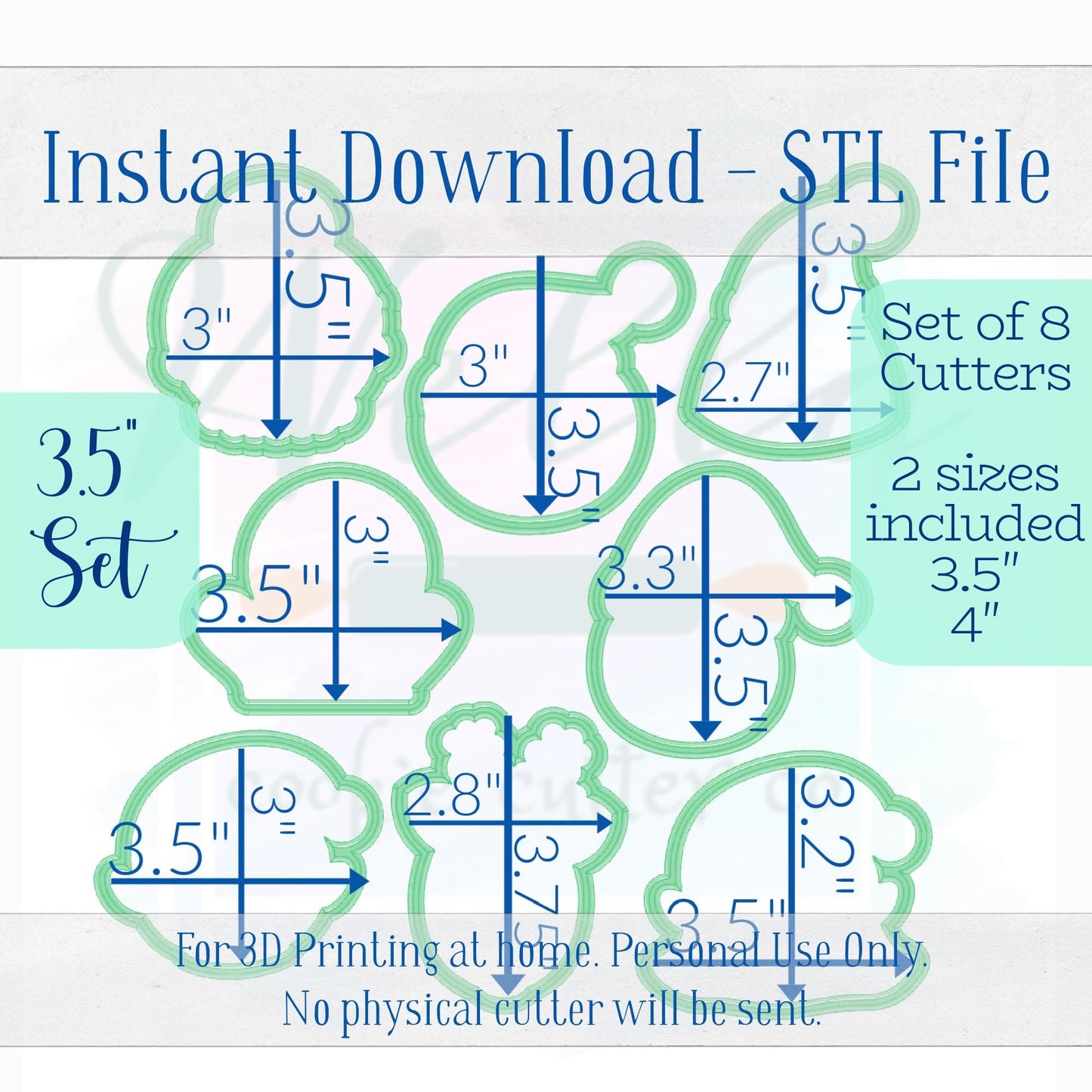 Digital STL File - Christmas and Friends Faces Cookie Cutter Set - Set of 8 Cutter STL files, 3.5" & 4" sizes included