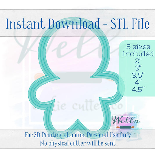 Digital STL File - Cute Gingerbread Cookie Cutter - 5 Sizes Included 2" Mini, 3", 3.5", 4" & 4.5"