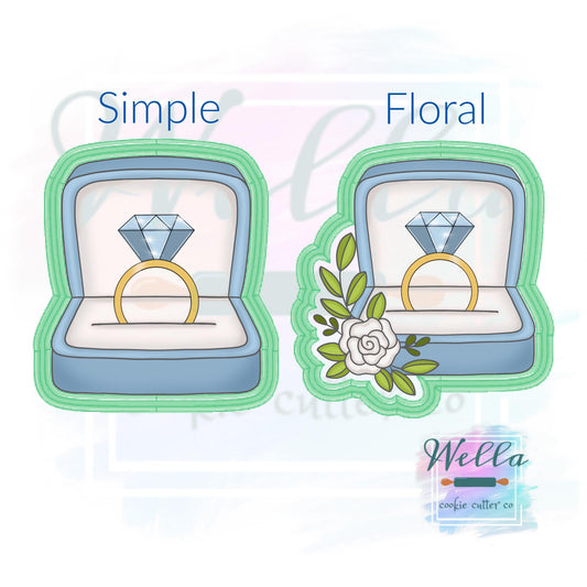 Wedding Ring Box Cookie Cutter - Simple or Floral Option