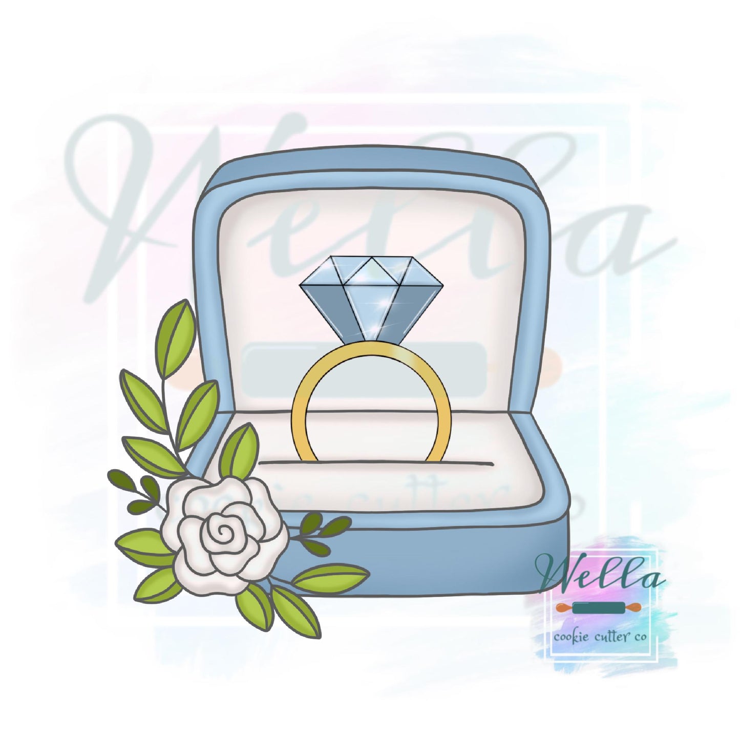 Wedding Ring Box Cookie Cutter - Simple or Floral Option