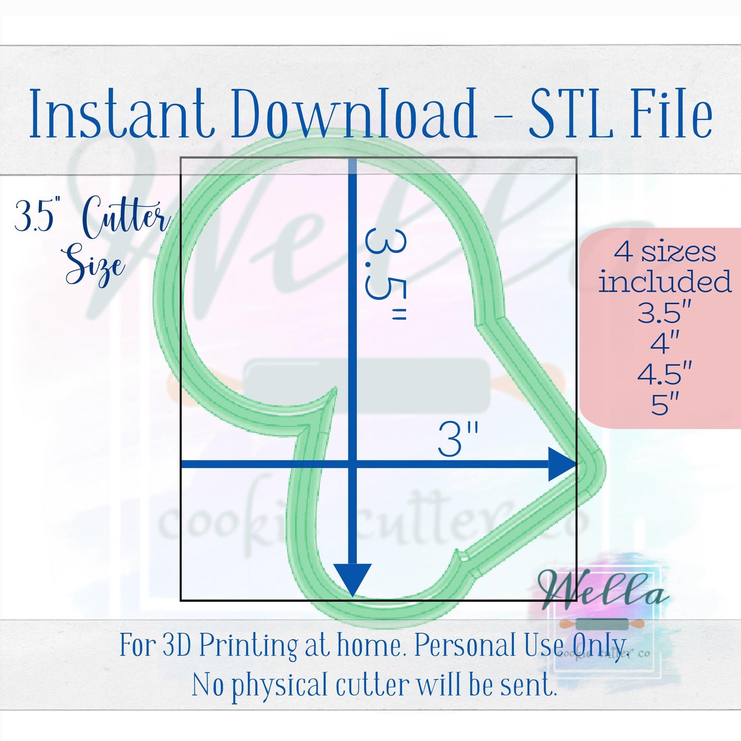 Digital STL Files - Chubby Candy Cane with Tag Cookie Cutter - 4 Sizes Included plus High-Resolution PNG with Blank Name Tag