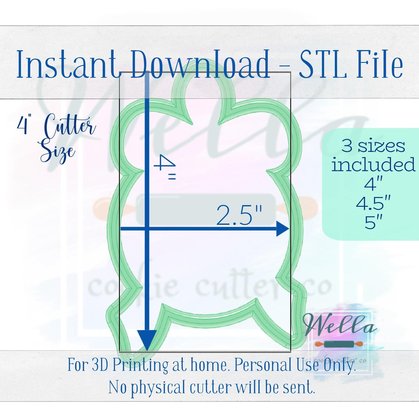 Digital STL File - Ornament with Long Bow Cookie Cutter - 3 Sizes: 4", 4.5" & 5"