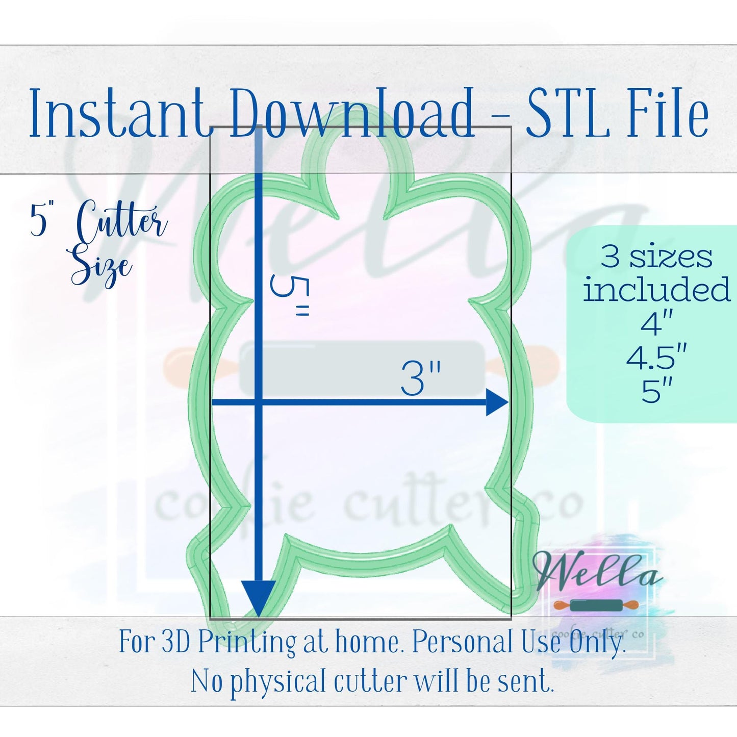 Digital STL File - Ornament with Long Bow Cookie Cutter - 3 Sizes: 4", 4.5" & 5"