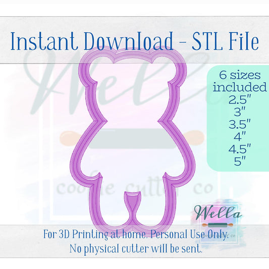 Digital STL File - Stuffed Bear Cookie Cutter - 6 Sizes: 2.5", 3", 3.5" 4", 4.5", 5"
