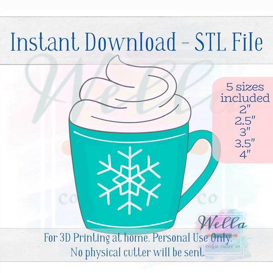 Digital STL File - Mug with Whipped Cream Cookie Cutter - 5 Sizes Included 2", 2.5", 3", 3.5" & 4"