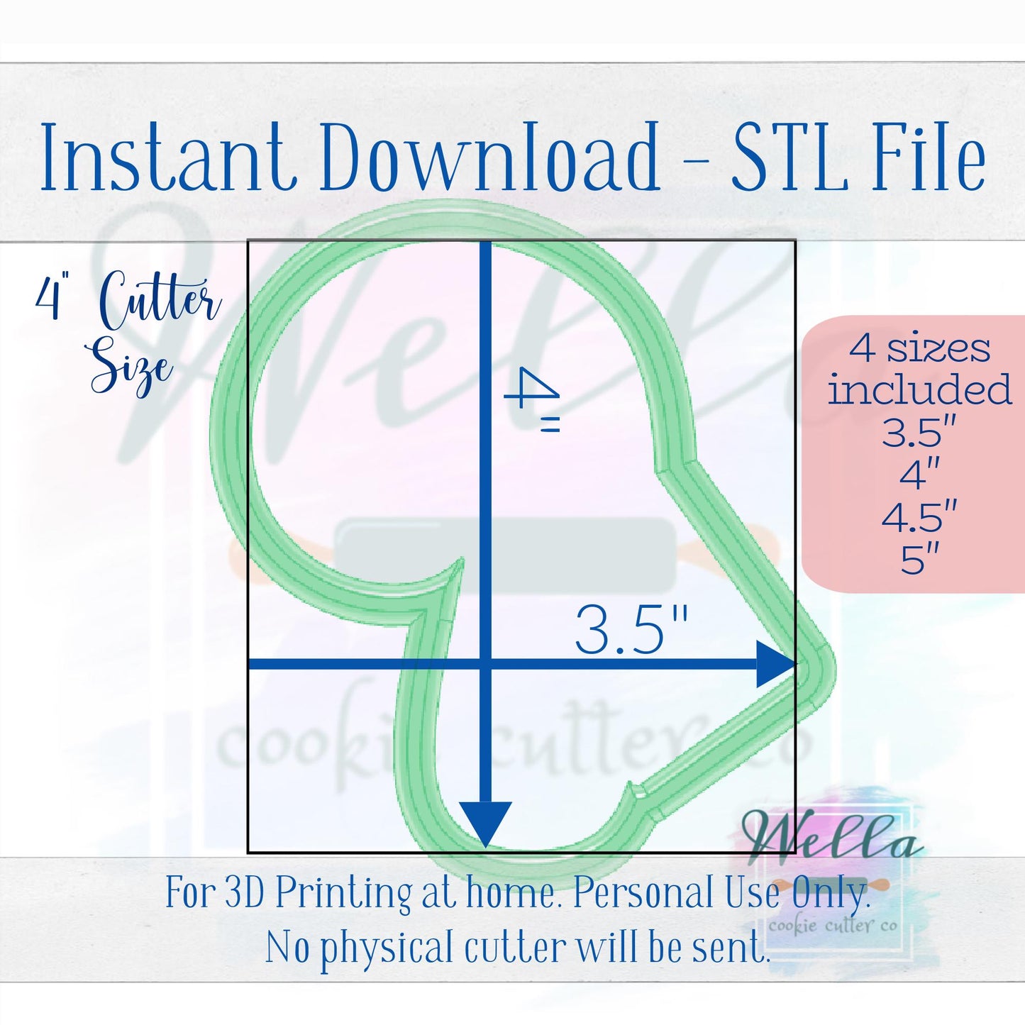 Digital STL Files - Chubby Candy Cane with Tag Cookie Cutter - 4 Sizes Included plus High-Resolution PNG with Blank Name Tag