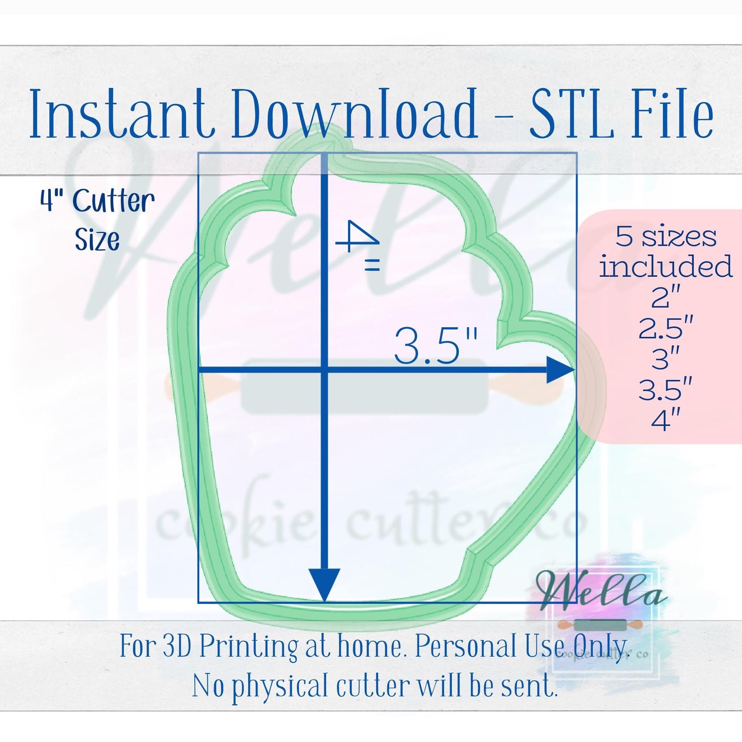 Digital STL File - Mug with Whipped Cream Cookie Cutter - 5 Sizes Included 2", 2.5", 3", 3.5" & 4"