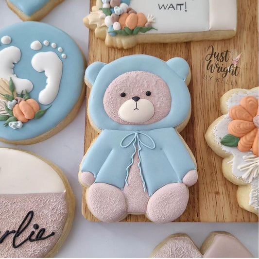 Baby Bear In Coat Cookie Cutter with Optional Stencil