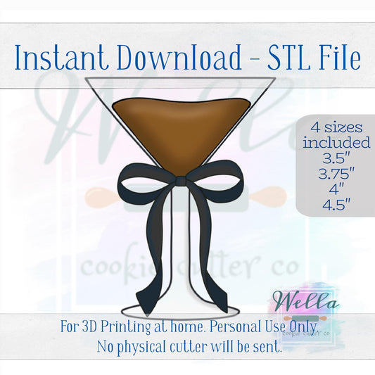 Digital STL File - Expresso Martini with Long Bow Cookie Cutter - 4 Sizes: 3.5" 3.75" 4" 4.5"