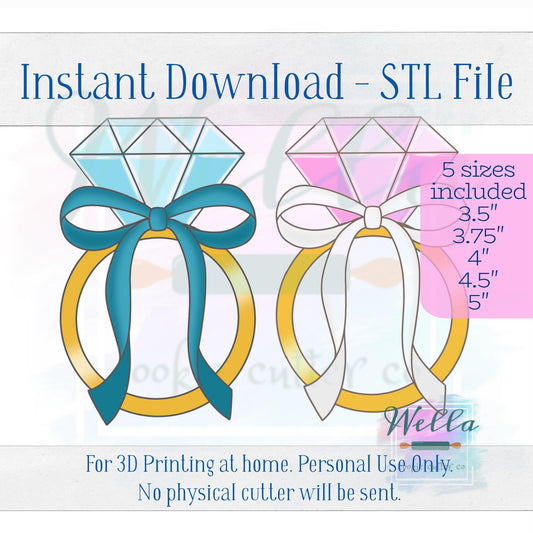 Digital STL File - Ring with Long Bow Cookie Cutter - 5 Sizes: 3.5" 3.75" 4" 4.5" 5"