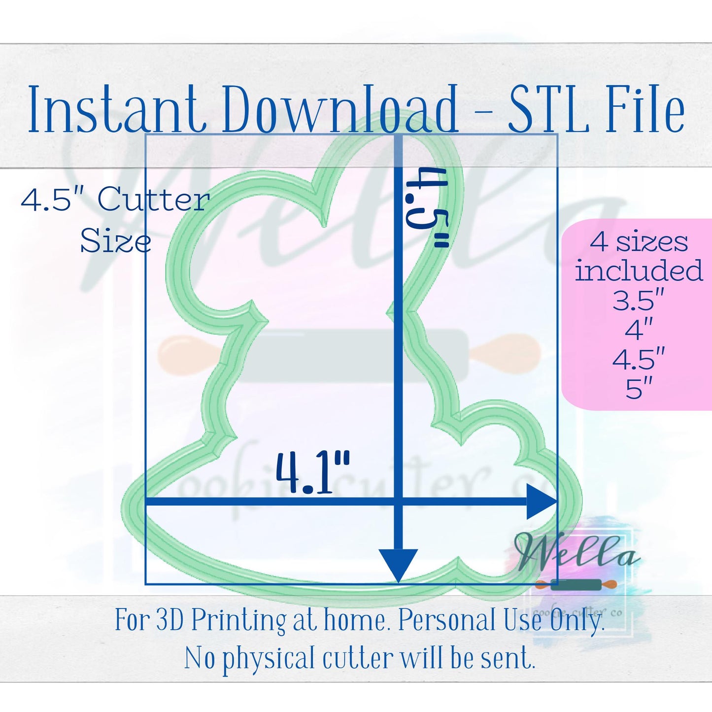 Digital STL File - Bunny Holding Carrot Name Plaque Cookie Cutter - 4 Sizes: 3.5" 4" 4.5" & 5"