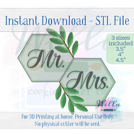 Digital STL File - Double Hexagons with Greenery - 3 Sizes Included 3.5" 4" & 4.5"