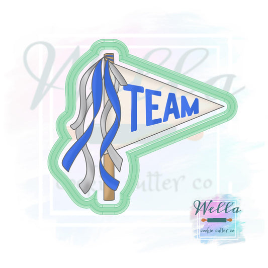 Team Pennant Flag with Tassels Cookie Cutter with Optional Stencil Guide