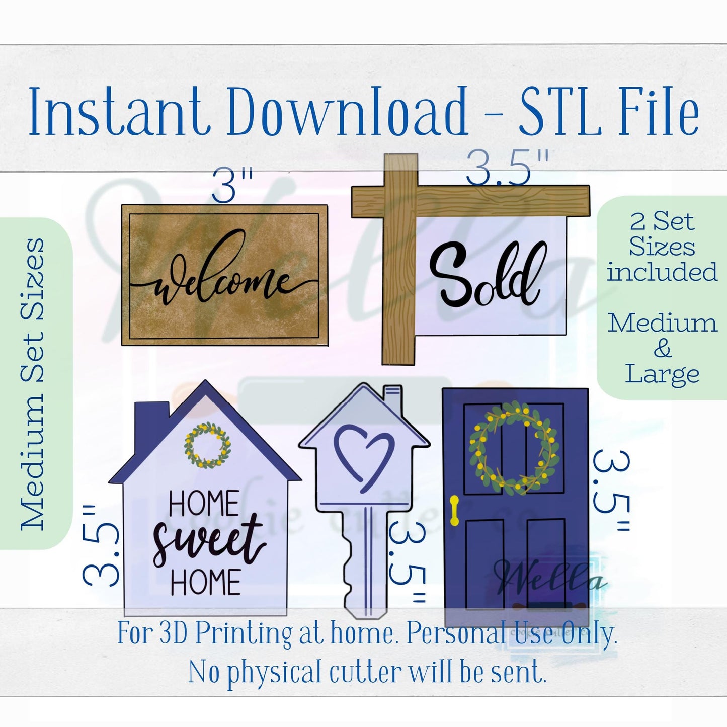 Digital STL File - Housewarming Set - 5 pc set - Medium and Large Sizes