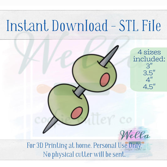 Digital STL File - Olive Skewer Cookie Cutter - 4 Sizes: 3" 3.5" 4" & 4.5"