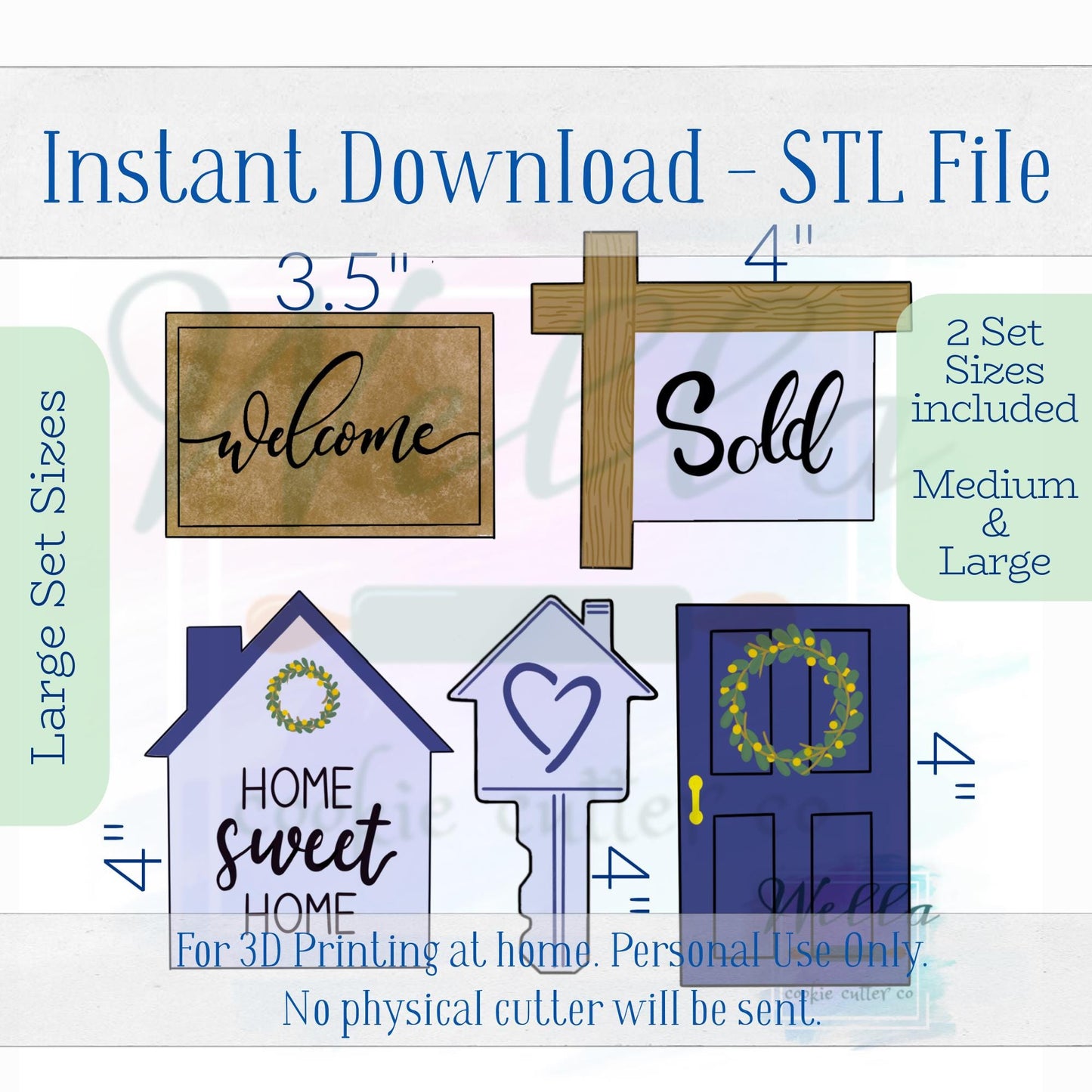 Digital STL File - Housewarming Set - 5 pc set - Medium and Large Sizes