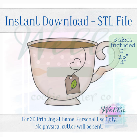 Digital STL File - Teacup Simple Cookie Cutter - 3 Sizes: 3" 3.5" & 4"