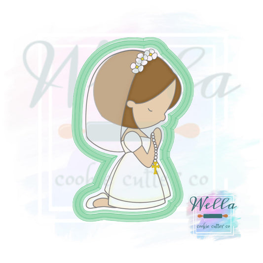 Communion Girl Praying Cookie Cutter with Optional Stencil
