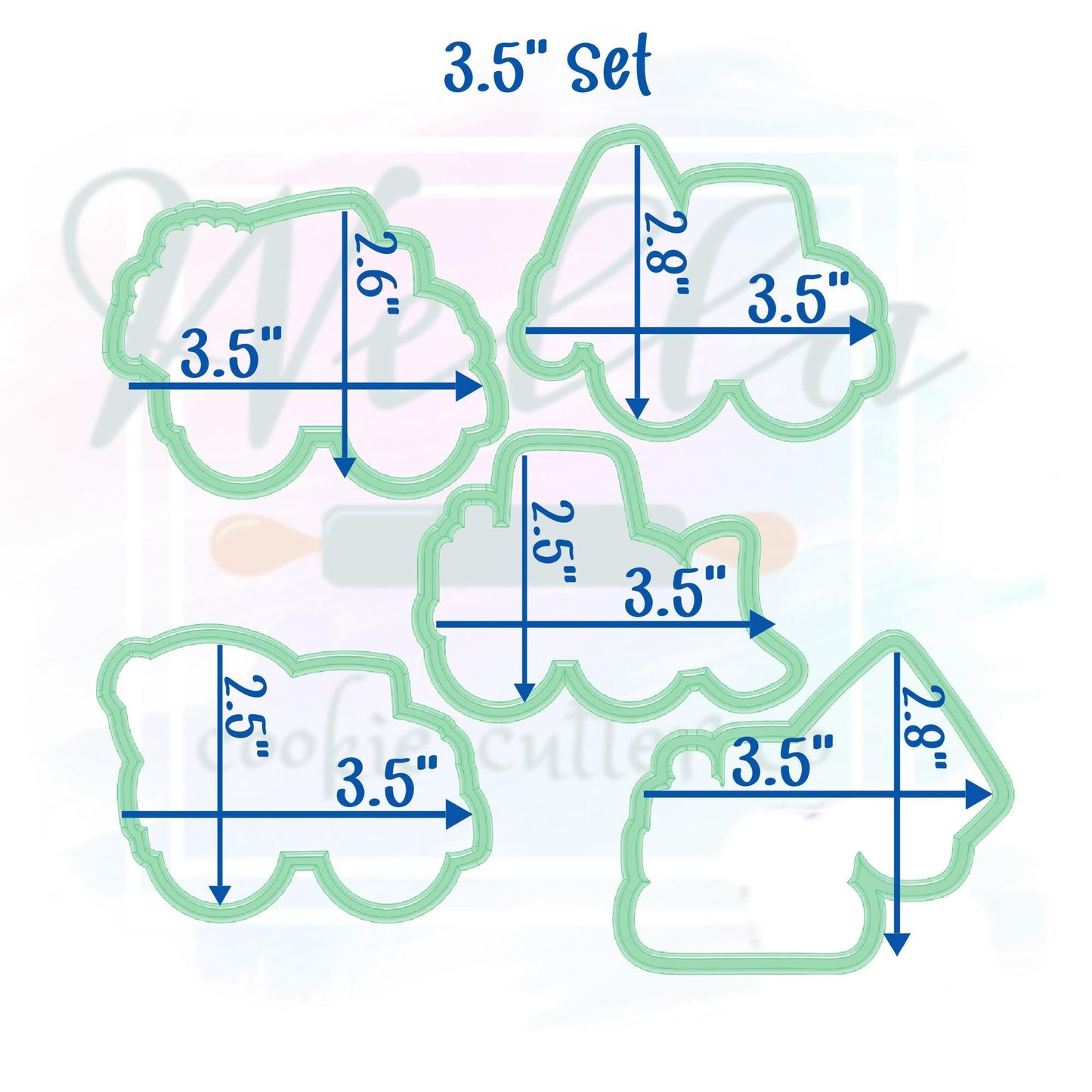 Construction Truck Set Cookie Cutters - Set of 5 Cookie Cutters - may be purchased separately