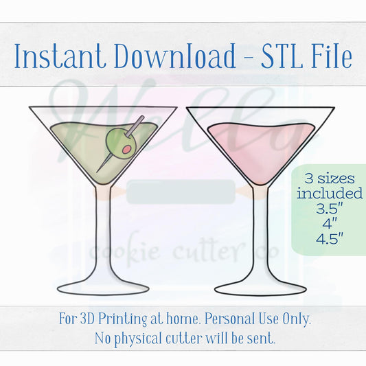 Digital STL File - Simple Martini Cookie Cutter - 3 Sizes: 3.5" 4" & 4.5"