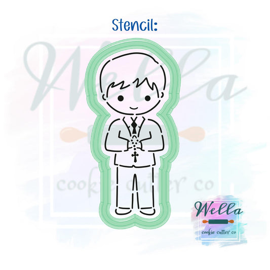 Communion Boy Cookie Cutter with Optional Stencil