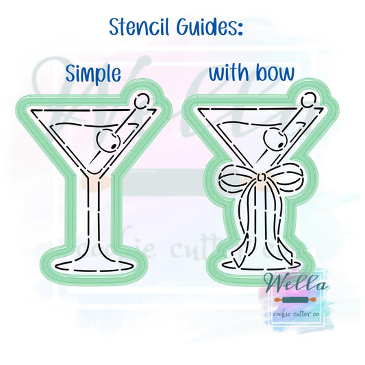 Olive Martini Cookie Cutter with or without Bow - 2 Shape Options with Optional Stencil Guide