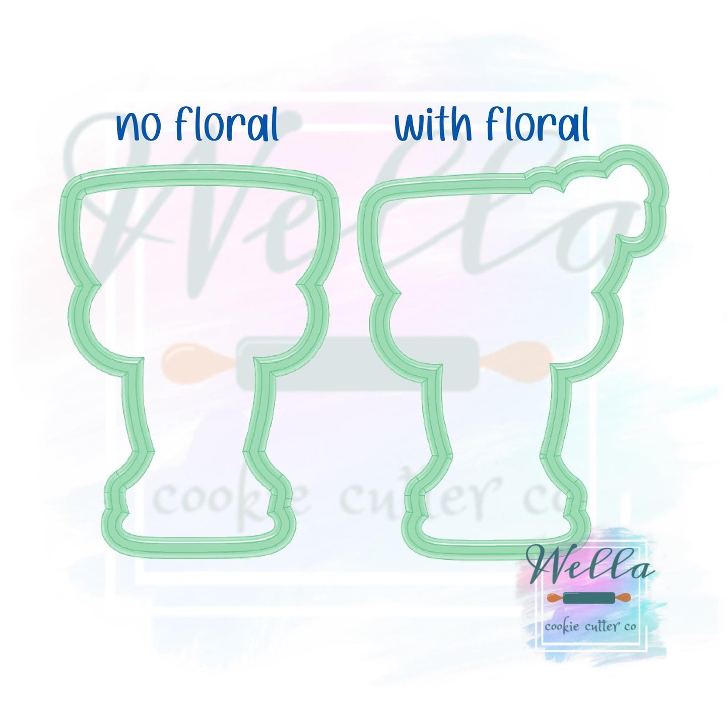 Wide Wine Glass with Bow Cookie Cutter with or without Floral - 2 Shape Options