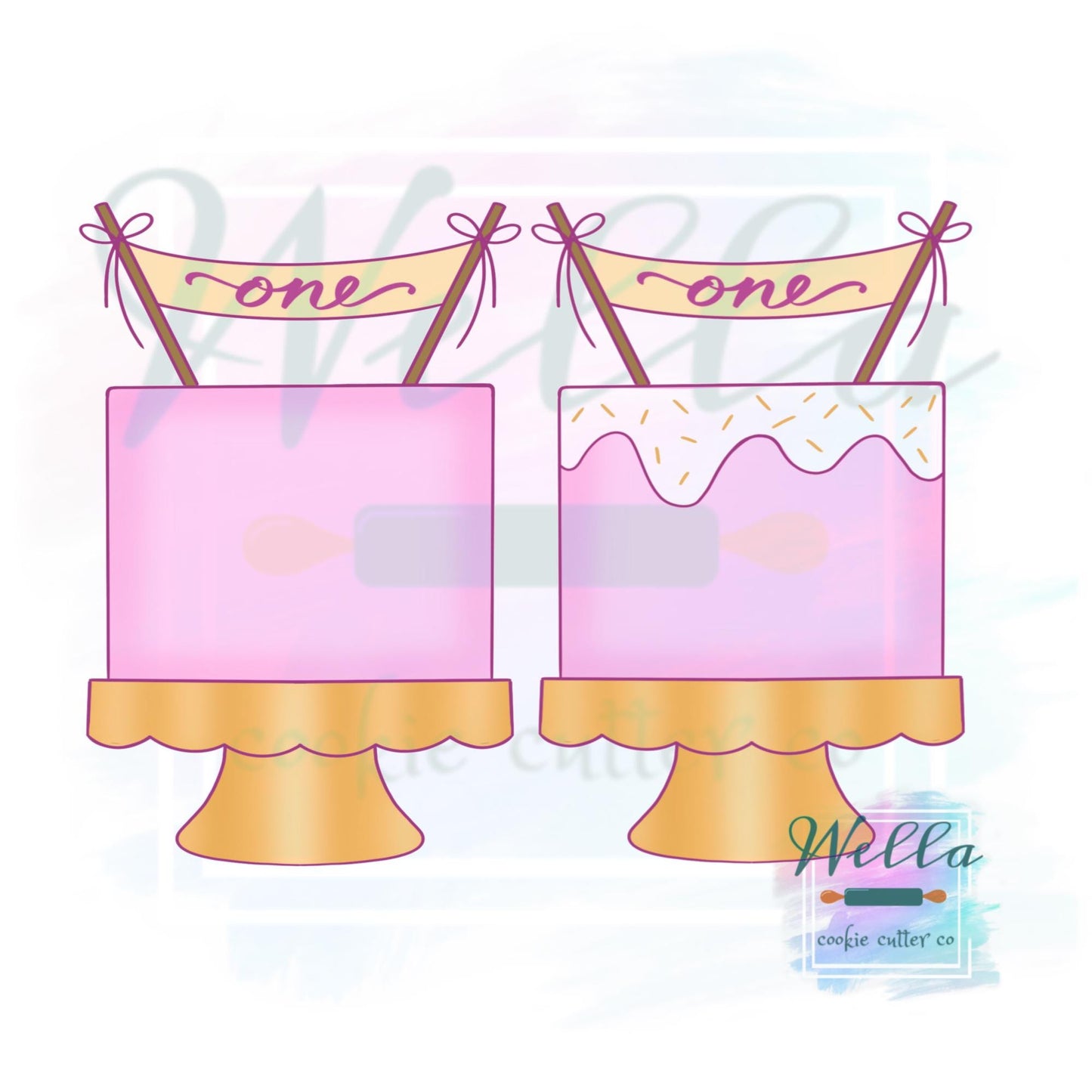 Cake on Stand #3 Cookie Cutter, Cake on Stand with Banner