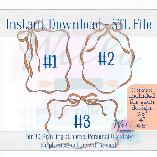 Digital STL File - Ribbon Plaque Set of 3 Cookie Cutters - 3 Sizes Included 3.5", 4" and 4.5"