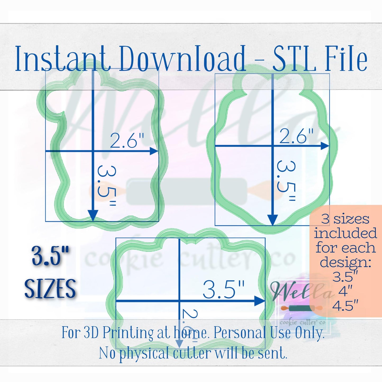 Digital STL File - Ribbon Plaque Set of 3 Cookie Cutters - 3 Sizes Included 3.5", 4" and 4.5"