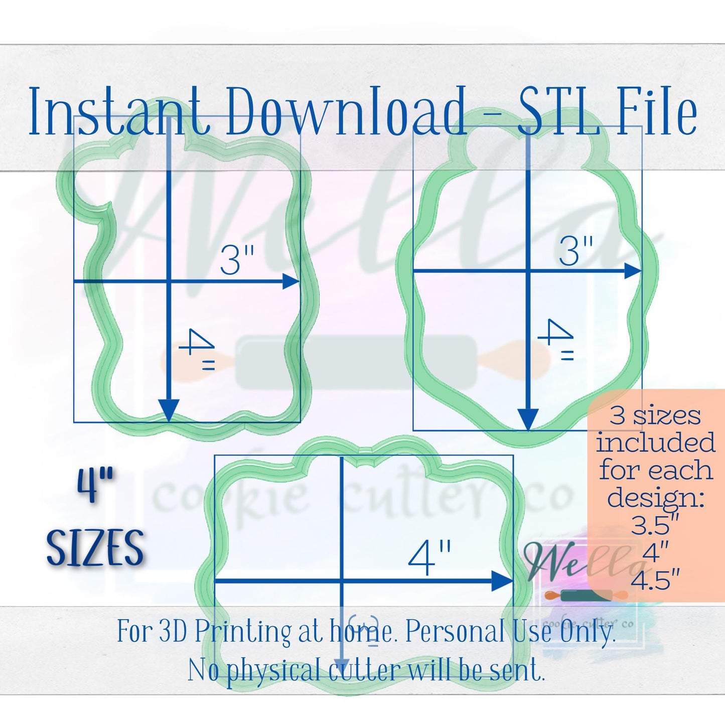 Digital STL File - Ribbon Plaque Set of 3 Cookie Cutters - 3 Sizes Included 3.5", 4" and 4.5"