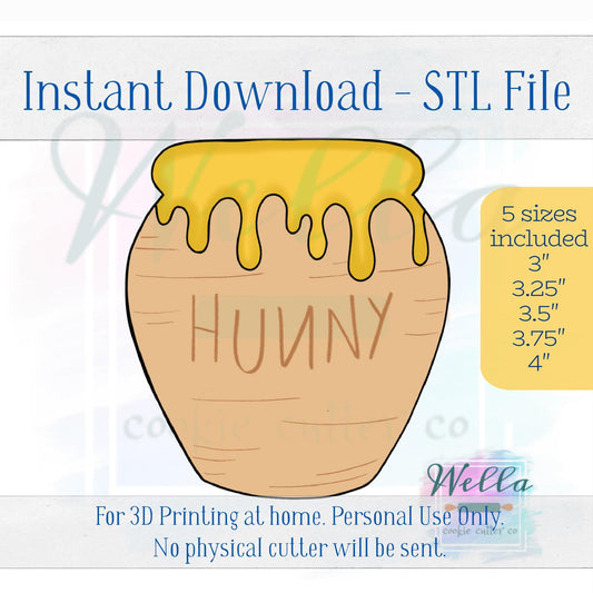 Digital STL File - Honey Pot Cookie Cutter - 5 Sizes: 3" 3.25" 3.5" 3.75" & 4"