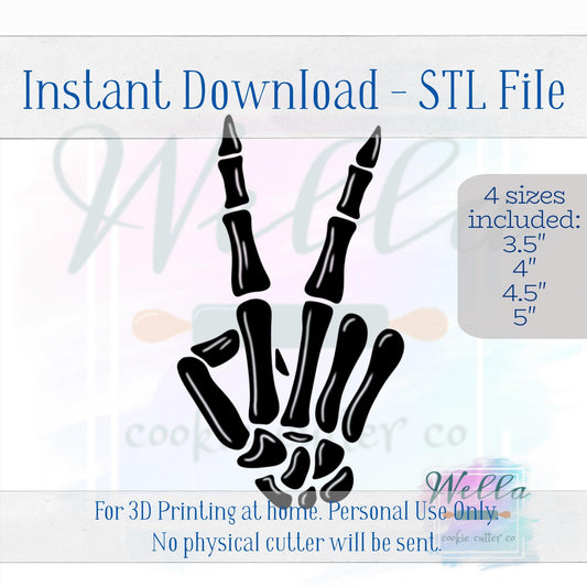 Digital STL File - Skeleton Peace Cookie Cutter - 4 Sizes: 3.5" 4" 4.5" & 5"