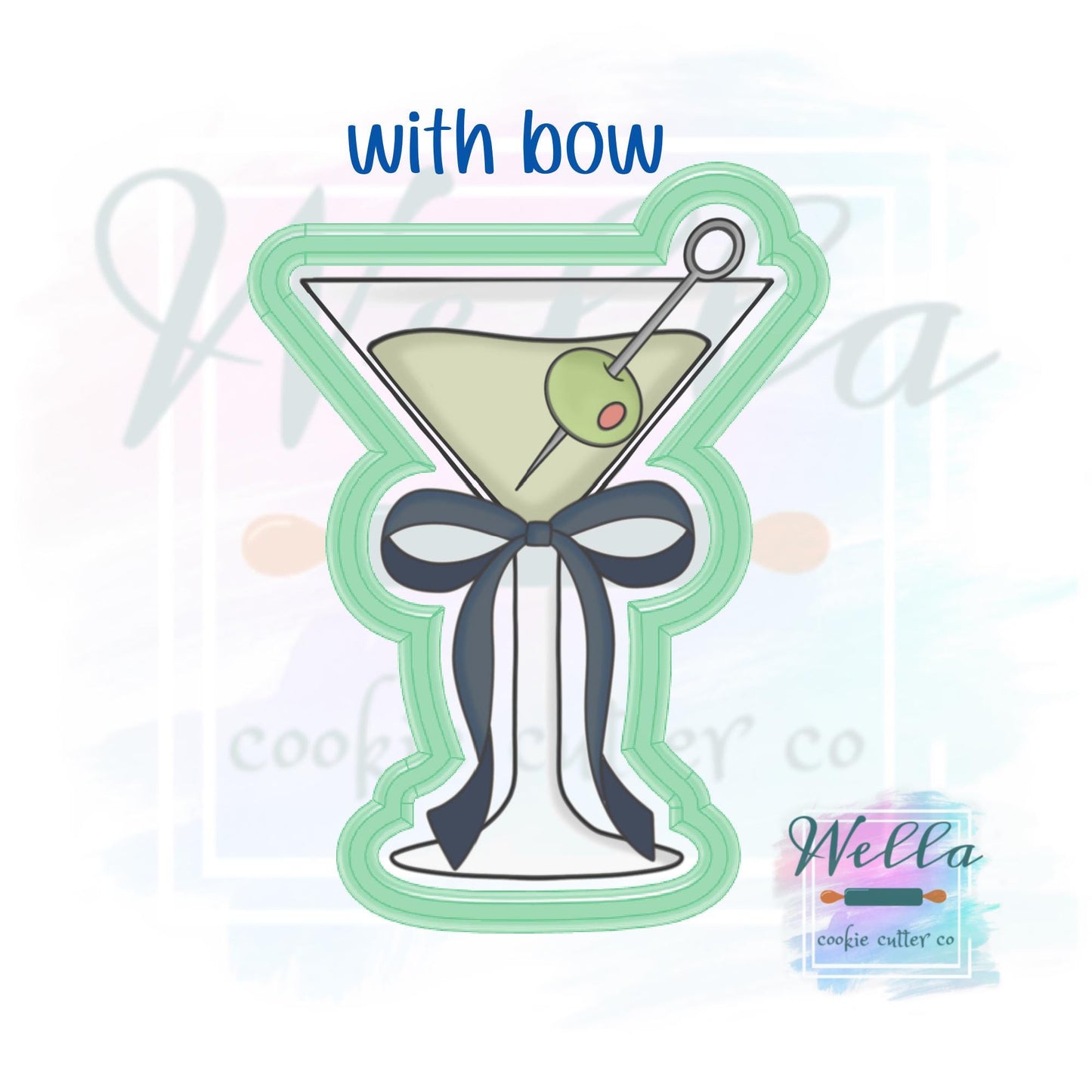 Olive Martini Cookie Cutter with or without Bow - 2 Shape Options with Optional Stencil Guide