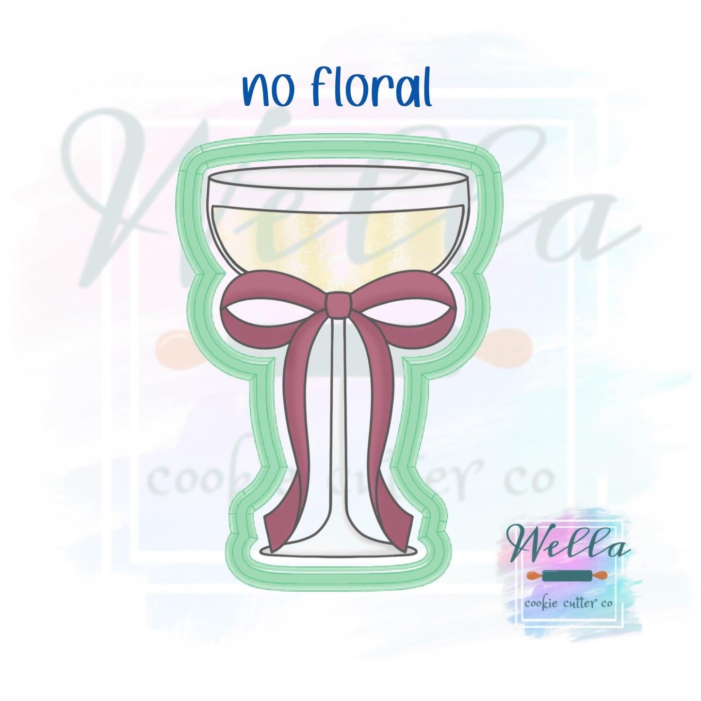 Wide Wine Glass with Bow Cookie Cutter with or without Floral - 2 Shape Options