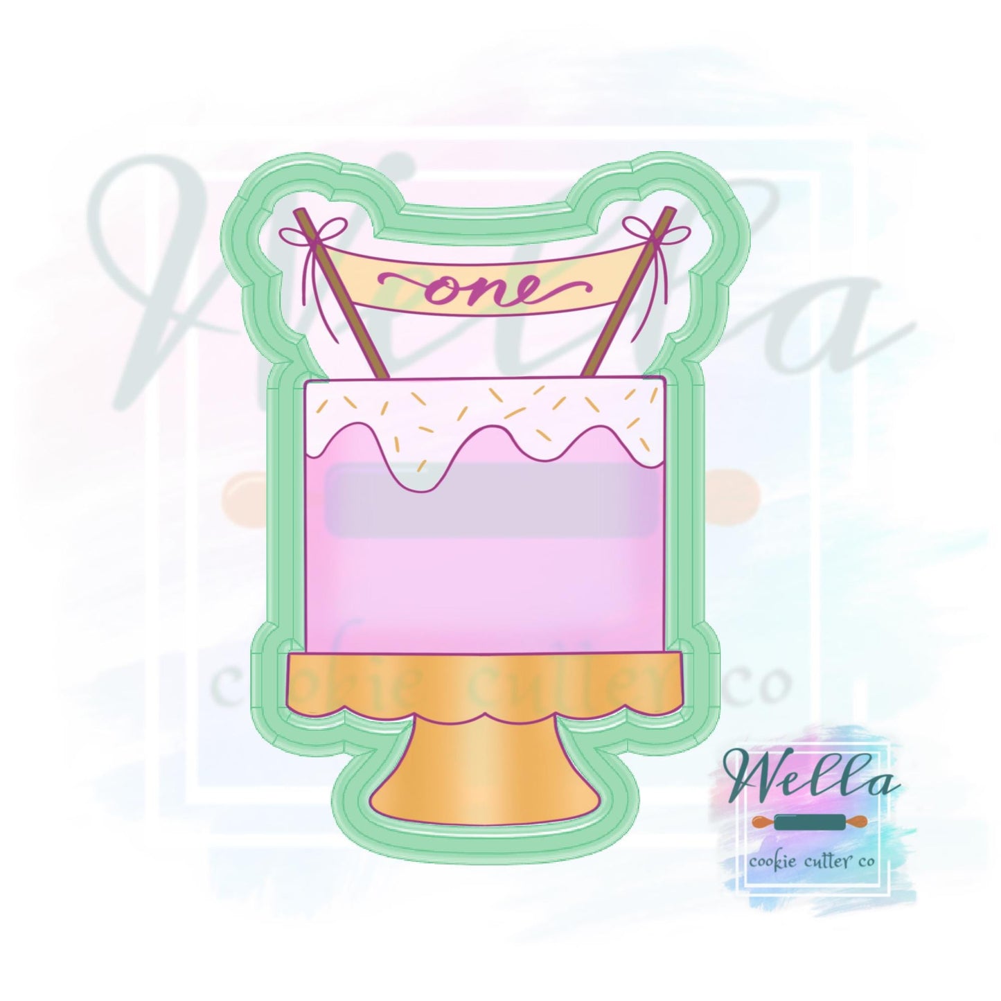 Cake on Stand #3 Cookie Cutter, Cake on Stand with Banner
