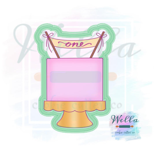 Cake on Stand #3 Cookie Cutter, Cake on Stand with Banner