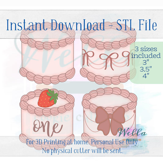 Digital STL File - Birthday Buttercream Cake Cookie Cutter - 3 Sizes Included 3" 3.5" and 4"