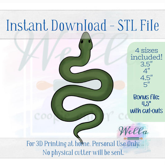 Digital STL File - Snake Cookie Cutter - 4 Sizes Included, 3.5" 4" 4.5" and 5" + BONUS Snake 4.5" with cut-outs