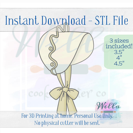 Digital STL File - Baby Bonnet Cookie Cutter - 3 Sizes: 3.5" 4" and 4.5"