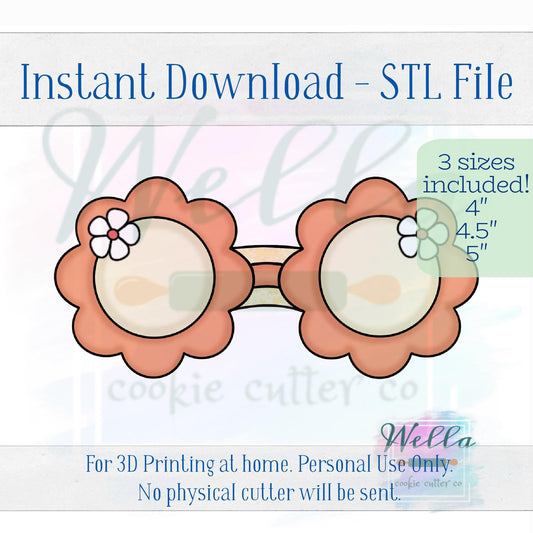 Digital STL File - Daisy Sunglasses Cookie Cutter - 3 Sizes: 4" 4.5" and 5"
