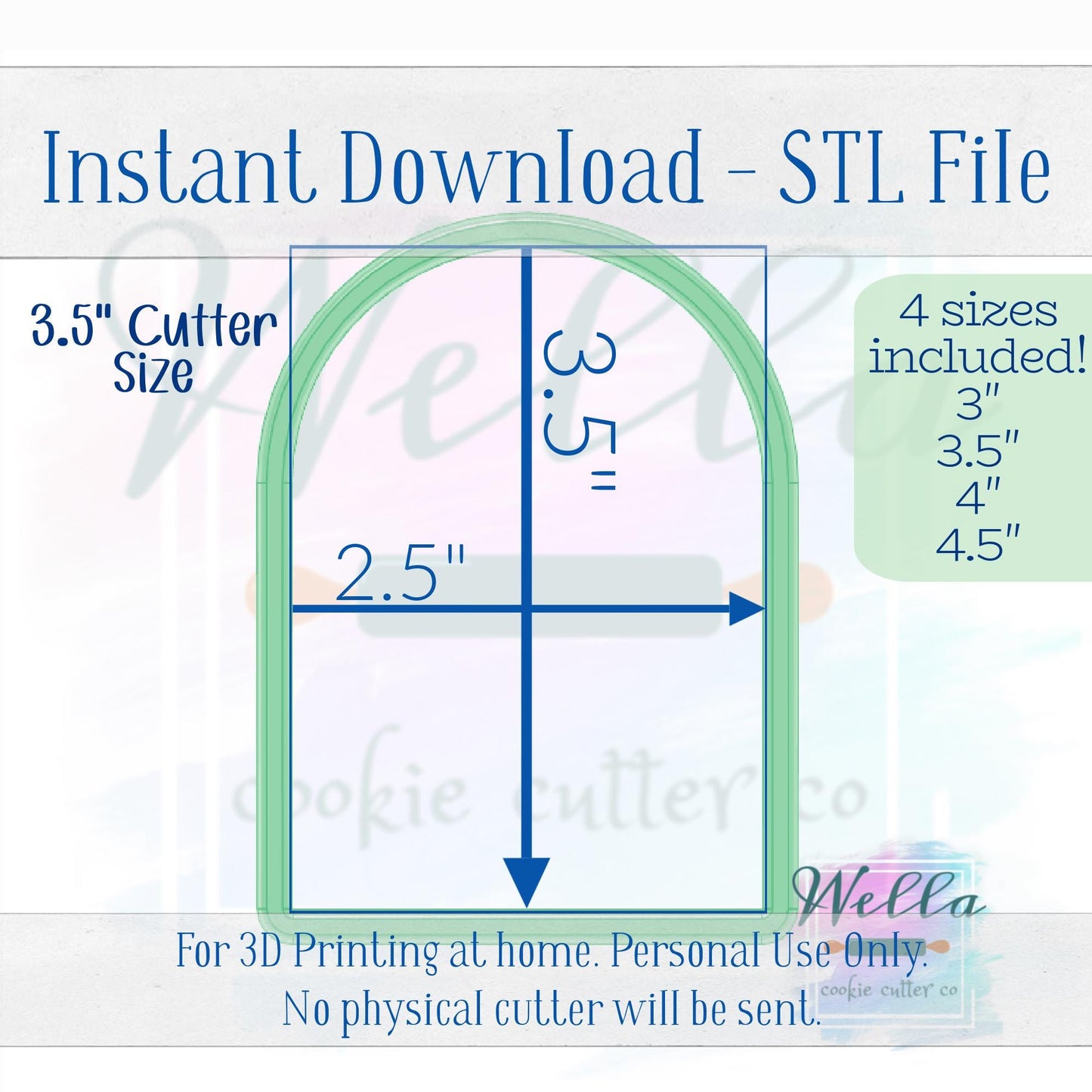 Digital STL File - Short Arch Plaque Cookie Cutter - 4 Sizes Included 3" 3.5" 4" & 4.5"