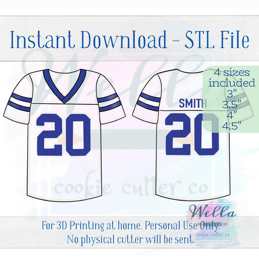 Digital STL File - Football Jersey Cookie Cutter - 3 Sizes Included 3" 3.5" 4" & 4.5"
