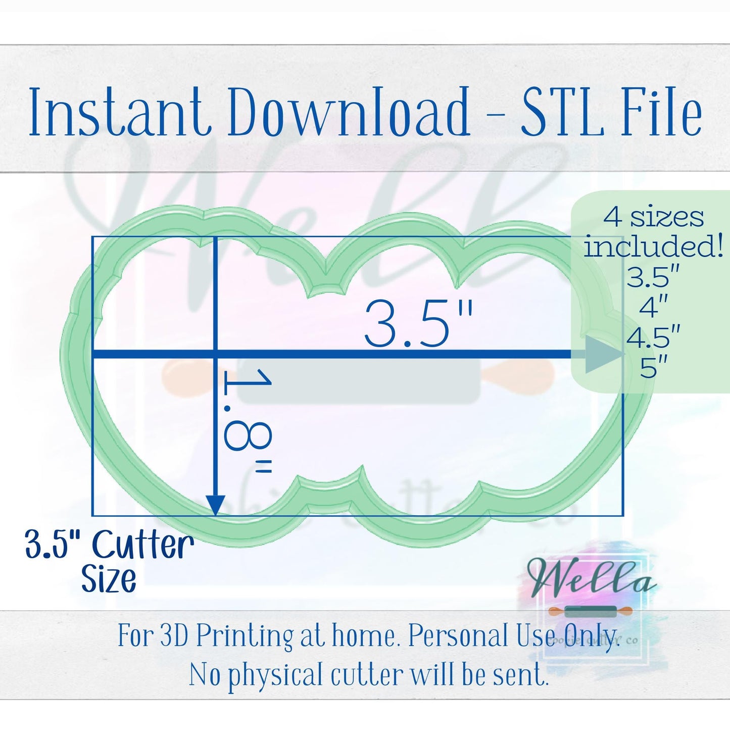 Digital STL File - Strawberry One #2 Cookie Cutter - 4 Sizes: 3.5" 4" 4.5" and 5"