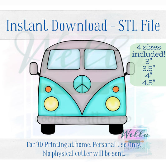 Digital STL File - 60's Van Cookie Cutter - 4 Sizes: 3" 3.5" 4" & 4.5"