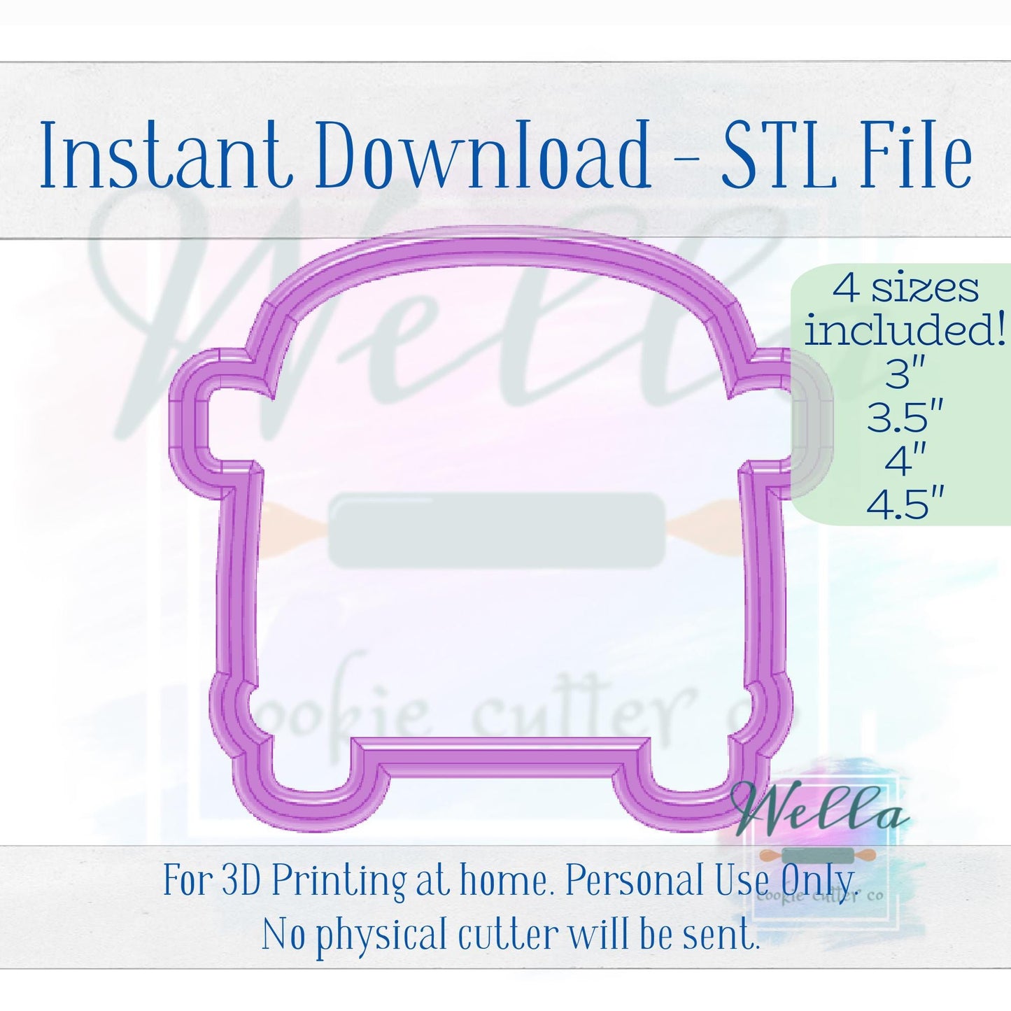 Digital STL File - 60's Van Cookie Cutter - 4 Sizes: 3" 3.5" 4" & 4.5"