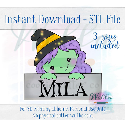 Digital STL File - Witch Name Plaque Cookie Cutter - 3 Sizes: 3.5" 4" and 4.5"