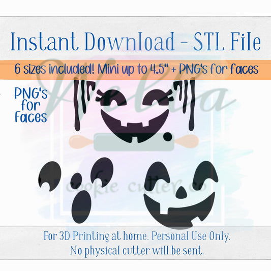 Digital STL File - Treat Bucket Cookie Cutter - 6 Sizes: mini up to 4.5" + PNGs for Faces