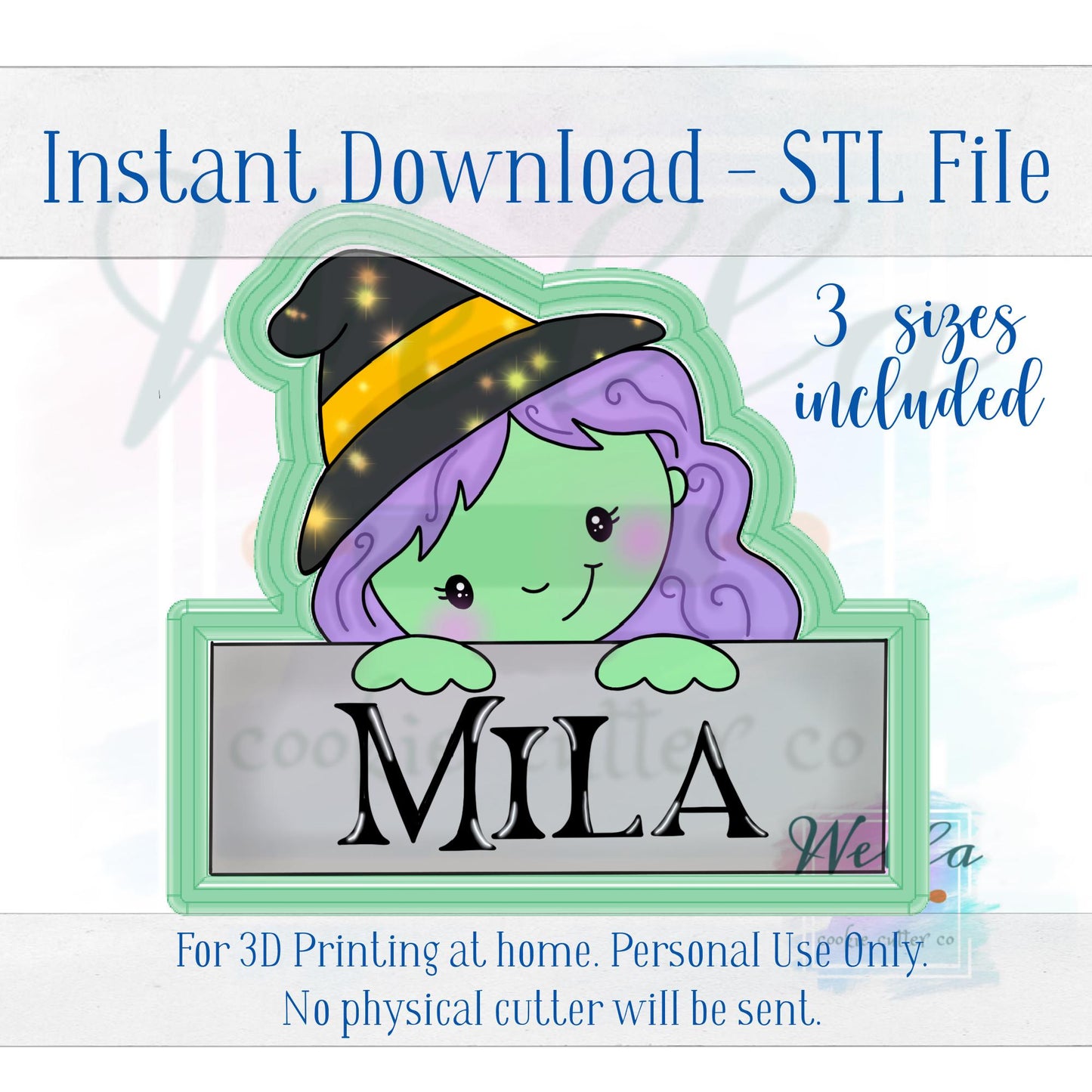 Digital STL File - Witch Name Plaque Cookie Cutter - 3 Sizes: 3.5" 4" and 4.5"